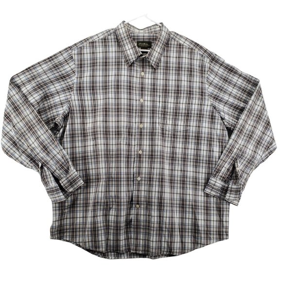 EDDIE BAUER Shirt Men's Long Sleeve Casual Button Up Collared Plaid Brown 2XL - Picture 1 of 12
